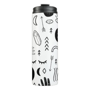 Garrafa Térmica Mãos mágicas, lua, padrão étnico.
