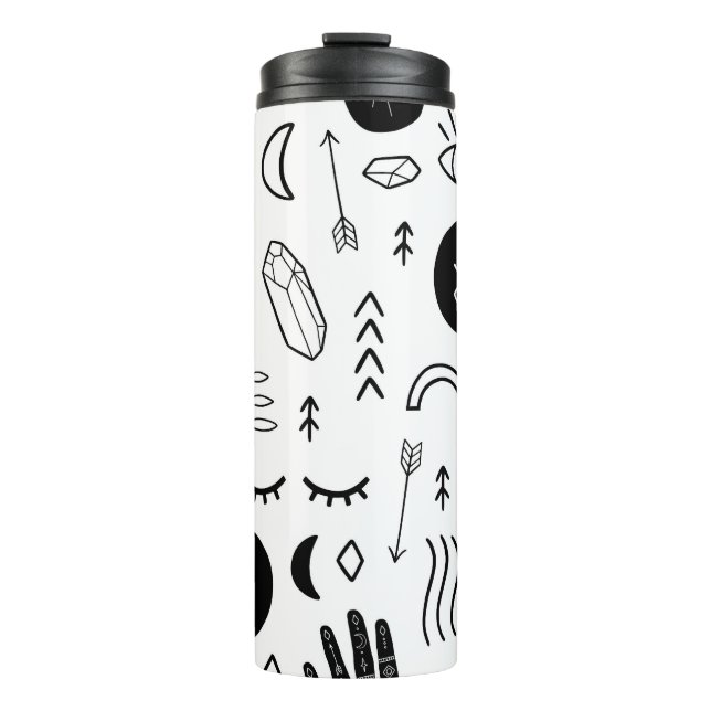 Garrafa Térmica Mãos mágicas, lua, padrão étnico. (Frente)