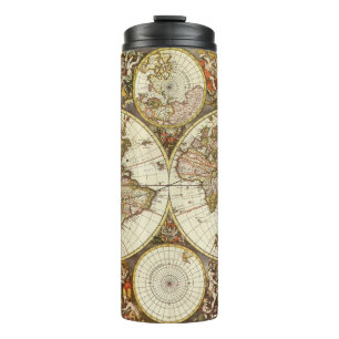 Garrafa Térmica Mapa Antigo do Mundo Antigo por Frederick de Wit, 