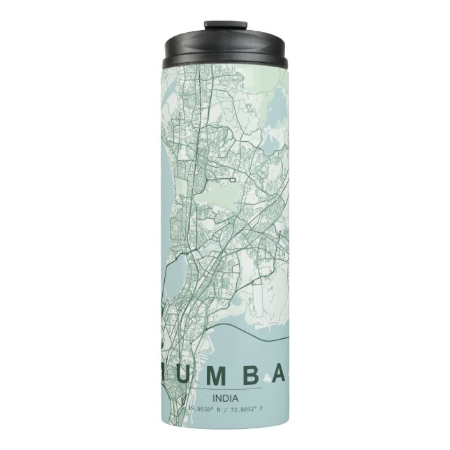 Garrafa Térmica Mapa da Cidade de Mumbai na Índia com Design Minim (Frente)