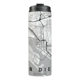 Garrafa Térmica Mapa da Cidade de San Diego EUA Design Minimalista