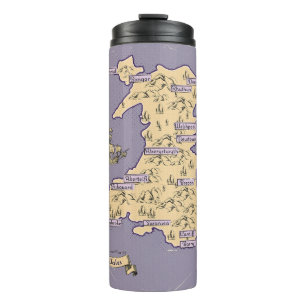 Garrafa Térmica Mapa de viagem ilustrado do País de Gales