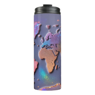 Garrafa Térmica Mapa do Mundo Colorido 3D com brilho