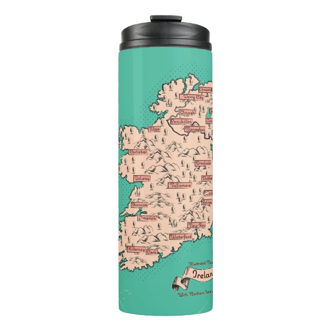 Garrafa Térmica Mapa ilustrado de viagem da Irlanda (Frente)