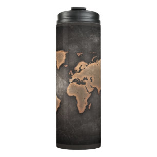 Garrafa Térmica Mapa mundial de couro geográfico castanho