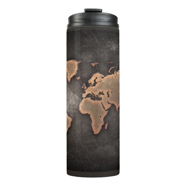 Garrafa Térmica Mapa mundial de couro geográfico castanho (Frente)