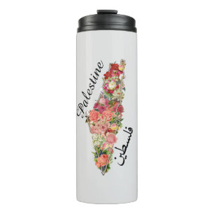 Garrafa Térmica Mapa Palestiniano ف ل س ط ي ن Floral Tumbler té