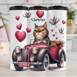Garrafa Térmica Máquina De Amor Com Condução De Gato Engraçado