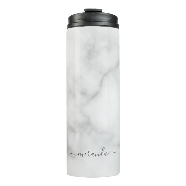 Garrafa Térmica Marble Branco de Nome Personalizado de Script Mode (Frente)