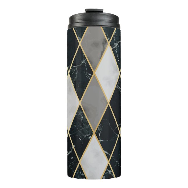 Garrafa Térmica Marble Geométrico: Linhas Douradas, Luxo (Frente)
