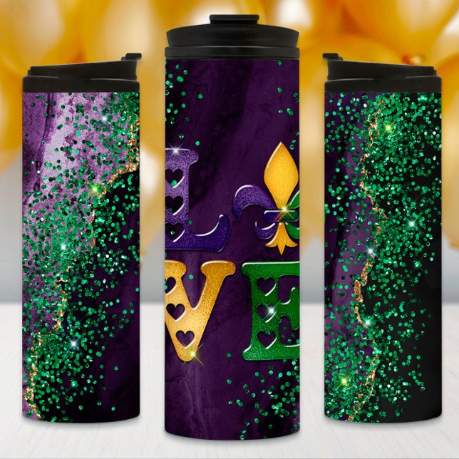 Garrafa Térmica Mardi Gras Tumbler, Marble, Glitter e Amor (Criador carregado)