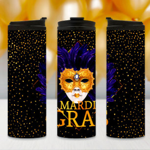 Garrafa Térmica Mardi Gras Tumbler, Mardi Gras Blue Feather Mask