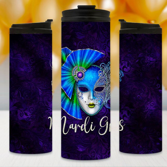 Garrafa Térmica Mardi Gras Tumbler, Mardi Gras Blue Mask (Criador carregado)