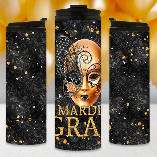 Garrafa Térmica Mardi Gras Tumbler, Mardi Gras Butterfly Mask (Criador carregado)