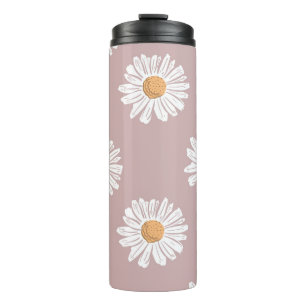 Garrafa Térmica Margarida Rosa: Padrão de Repetição Floral.