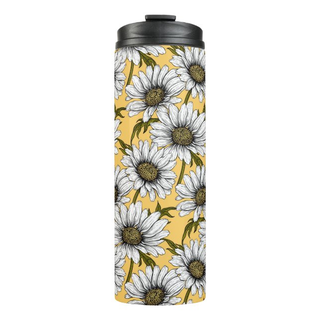 Garrafa Térmica Margaridas brancas, flores silvestres em amarelo (Frente)