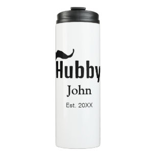 Garrafa Térmica marido Hubby adiciona nome data ano bigode simples