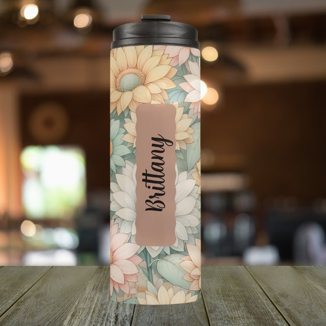 Garrafa Térmica Marinha de Nascimento Personalizada em abril Daisy (Personalized 20 oz tumbler with the birth flower for the month of April)