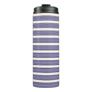 Garrafa Térmica Marinho azul e bege cinco faixas