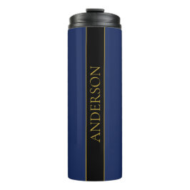 Garrafa Térmica Marinho Azul e Nome Dourado Sobrenome ou Empresa