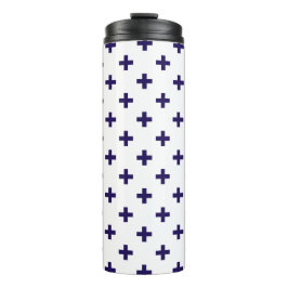 Garrafa Térmica Marinho azul polka cruza em branco