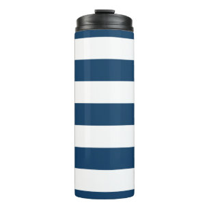 Garrafa Térmica Marinho Blue Stripes, White Stripes, Padrão Stripe