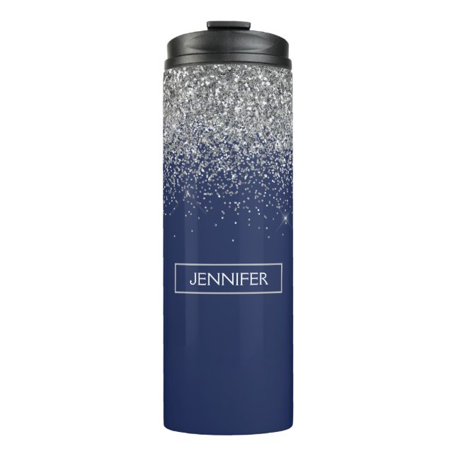 Garrafa Térmica Marinho de prata Blue Glitter Girly Monographic No (Frente)