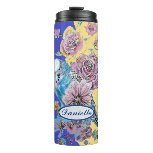 Garrafa Térmica Marinho floral de Rosa Watercolor do Bugerigar Azu