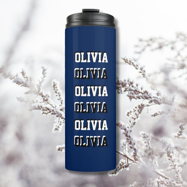 Garrafa Térmica Marinho Indigo Branco e Preto Moderno Personalizad (Criador carregado)