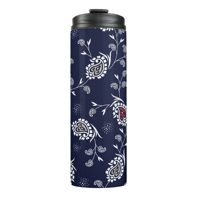 Garrafa Térmica Marinho Paisley: Elegante Pattern Design. (Frente)