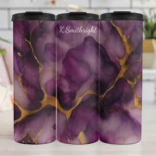 Garrafa Térmica Mármaco Dourado de Agato Roxo