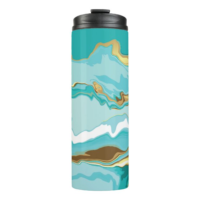 Garrafa Térmica Mármaco, ouro: fundo de abstrato. (Frente)