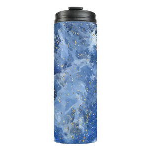 Garrafa Térmica Mármore azul e textura dourada