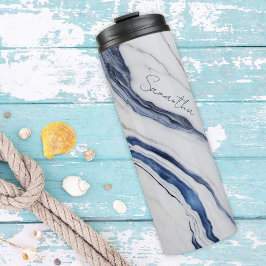 Garrafa Térmica Mármore Azul Off-White Personalizado Moderno