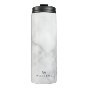 Garrafa Térmica Mármore Branco com Monograma e Nome Personalizado