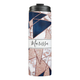 Garrafa Térmica Mármore Geométrico de Glitter Dourado Luxuoso Ro