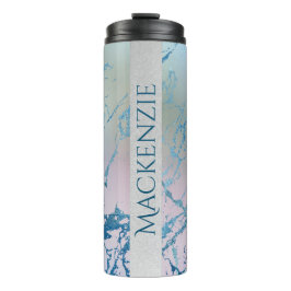 Garrafa Térmica Mármore Iridescente | Trendy Faux Holo Blue Pink