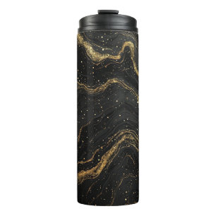 Garrafa Térmica Mármore Preto Veias Douradas Luxo Abstrato