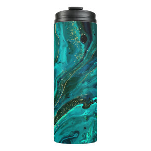 Garrafa Térmica Mármore Verde & Dourado: Textura Luxuosa