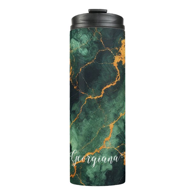 Garrafa Térmica Mármore Verde e Dourado da Floresta Automática Per (Frente)