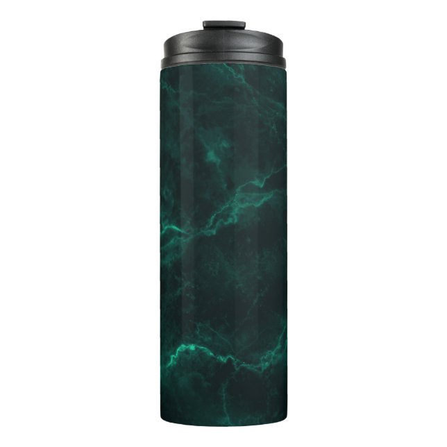 Garrafa Térmica Mármore verde escuro, textura perfeita. (Frente)