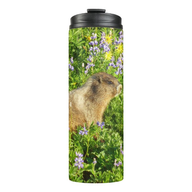 Garrafa Térmica Marmota em Flores Silvestres do Monte Rainier (Frente)