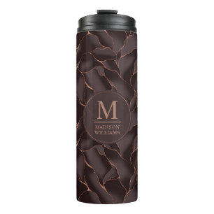 Garrafa Térmica Marrom Chocolate & Dourado Rosa Padrão de Onda Abs