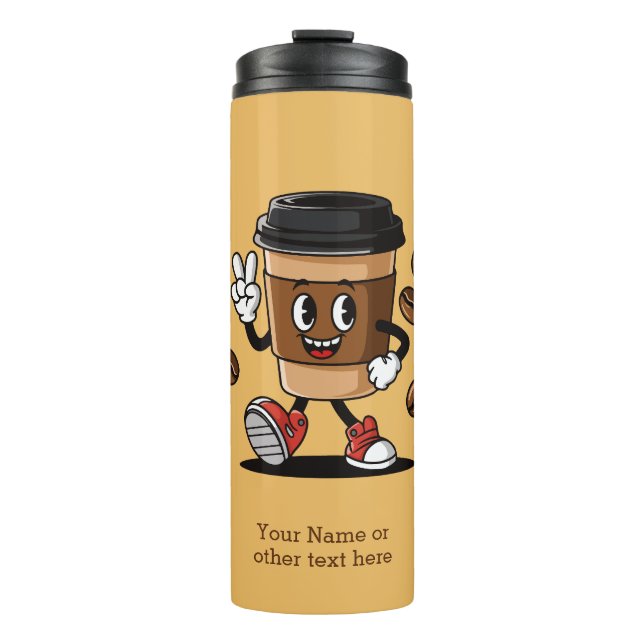 Garrafa Térmica Mascote de Café de Texto Personalizado (Frente)