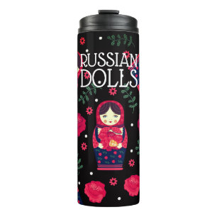 Garrafa Térmica Matryoshka Babushka Bonecas russas sinos vermelho