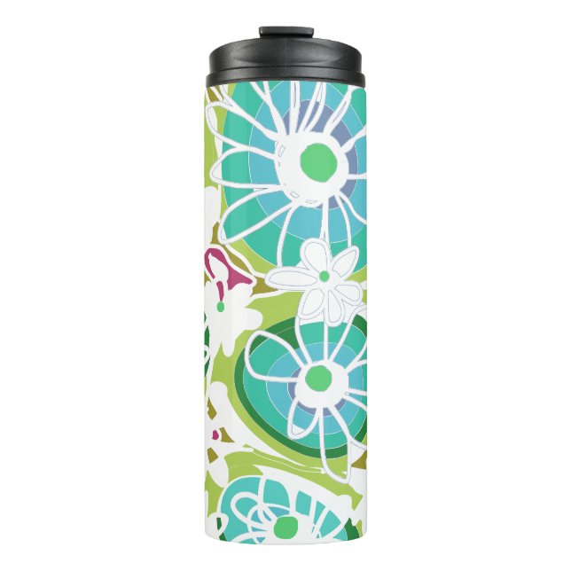 Garrafa Térmica Mazipoodles Love Flowers - Verde Teal Purple Branc (Frente)