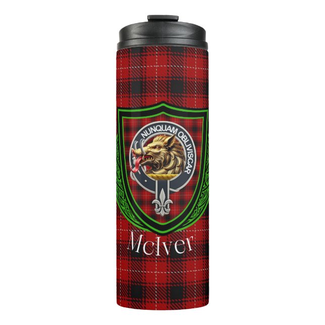 Garrafa Térmica McIver Scottish Clan Tartan & Crest (Frente)
