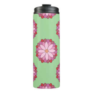 Garrafa Térmica Medalhão Verde-Asiático Pastel Rosa Floral