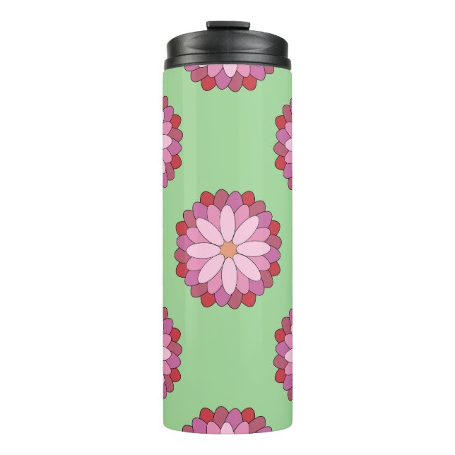 Garrafa Térmica Medalhão Verde-Asiático Pastel Rosa Floral (Frente)