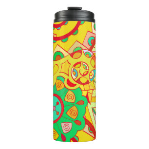 Garrafa Térmica Mehndi Doodle: Textura Étnica Colorida.